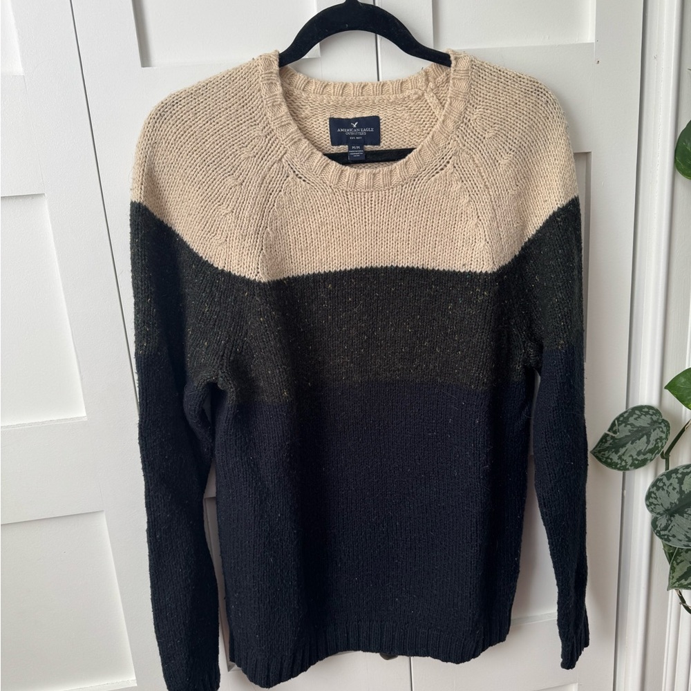 American Eagle Colorblock Sweater in Cream, Olive, and Navy